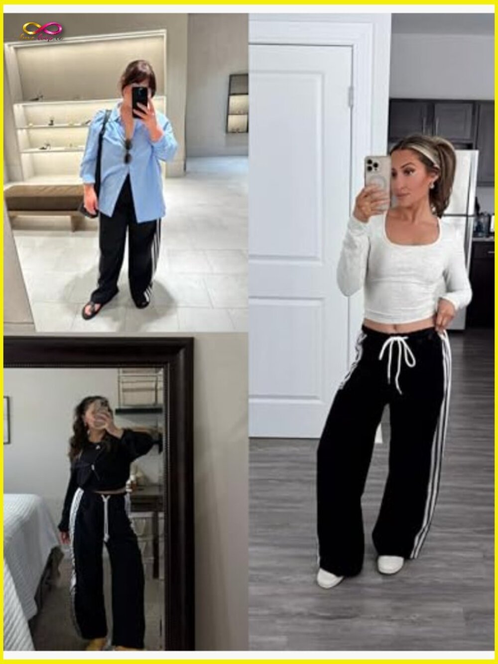 Wide Leg Palazzo Pants High Rise Drawstring Side Striped Slouchy Casual - Picture 2 of 7